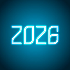 2026 number icon. Happy New Year. Neon style. Light decoration i