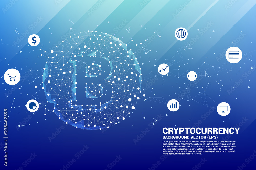 Poster Vector bitcoin icon from Polygon dot connect line. Concept for cryptocurrency technology and financial network connection.