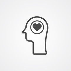 Head with heart vector icon sign symbol