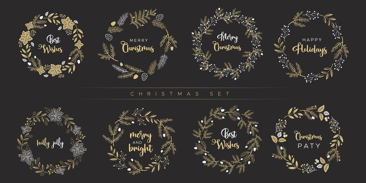 Set of Christmas wreaths. Unique design for greeting cards