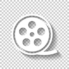 Film roll, old movie strip icon, cinema logo. White icon with shadow on transparent background