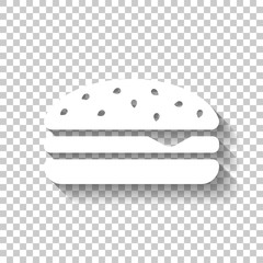 Hamburger icon. Fast food. White icon with shadow on transparent background