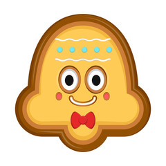 Happy christmas bell gingerbread with a bow tie. Vector illustration design