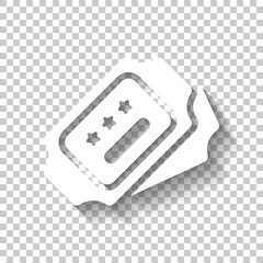 Pair tickets for cinema, bus or airplane. Coupons with stars, simple icon. White icon with shadow on transparent background