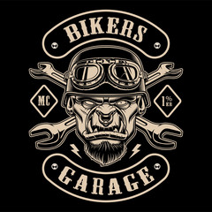 Obraz premium Black and white design of biker patch with the character.