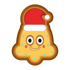 Happy christmas bell gingerbread with a christmas hat. Vector illustration design