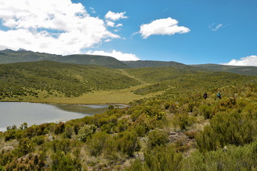 Lake against a mountain background, Lake Ellis, Mount Kenya National Park, Kenya