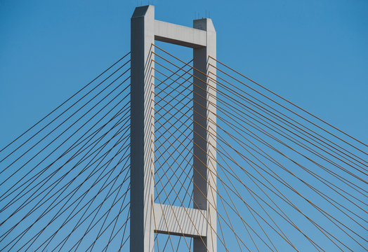 Low Angle View Of John James Audubon Bridge Against Clear Blue Sky