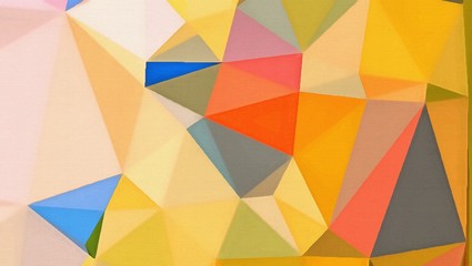Abstract triangular background. Geometric bright texture. Fashion trendy design backdrop. Graphic painting color mix triangles on canvas. Polygonal conceptual art. 