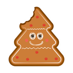 Happy bitten christmas tree gingerbread. Vector illustration design