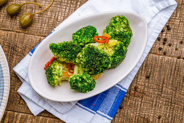 Broccoli in a white plate