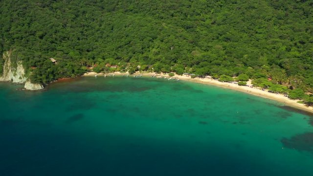 Aerial View of Tayrona National Park's Playa Cristal, A Tropical Beach Near Santa Marta, Colombia