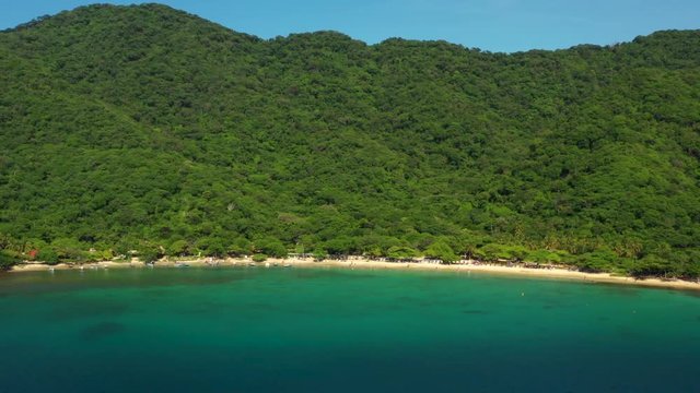 Aerial View of Tayrona National Park's Playa Cristal, A Tropical Beach Near Santa Marta, Colombia