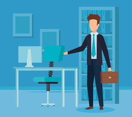 elegant businessman with portfolio in the office