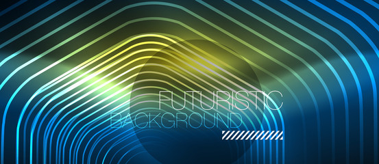 Fototapeta premium Neon glowing lines, magic energy space blue light concept, abstract background wallpaper design