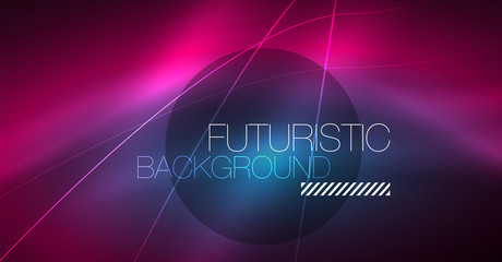 Digital technology abstract background - neon geometric design. Abstract glowing lines. Colorful techno background. Futuristic shape.