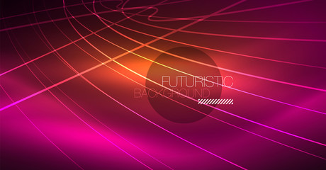 Digital technology abstract background - neon geometric design. Abstract glowing lines. Colorful techno background. Futuristic shape.