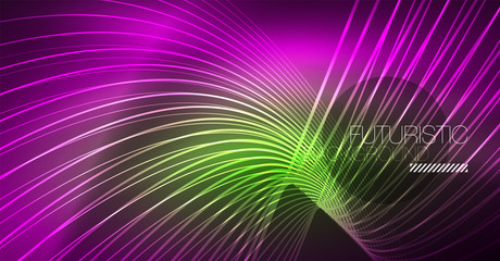 Neon glowing magic background, neon banner, night sky wallpaper. Magic light effect. Christmas abstract pattern.