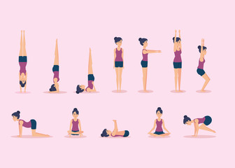 Set of Girls doing yoga design