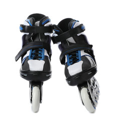 Pair of inline roller skates on white background