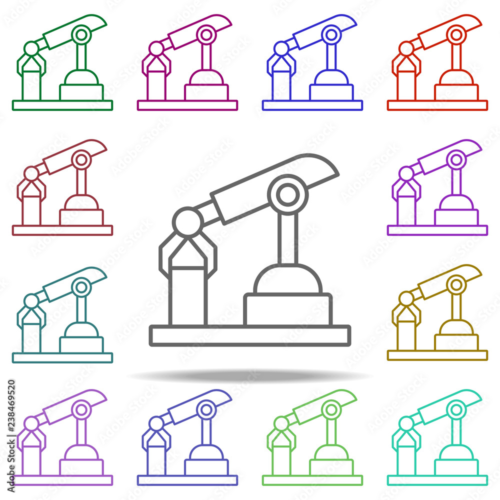 Poster robot in production icon. elements of intelligence in multi color style icons. simple icon for websi