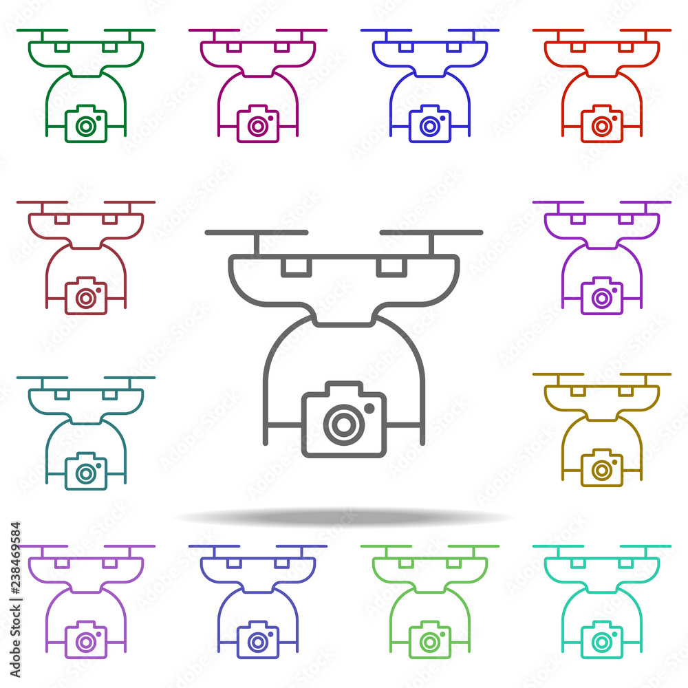 Poster drone with camera icon. Elements of intelligence in multi color style icons. Simple icon for websites, web design, mobile app, info graphics