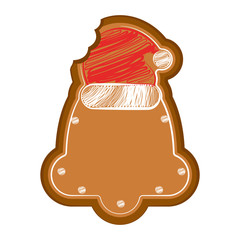 Isolated bitten christmas bell gingerbread with a christmas hat. Vector illustration design