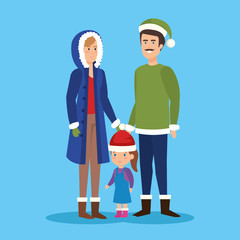 parents couple with daughter with winter clothes
