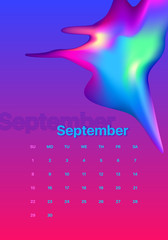 Abstract minimal calendar design for 2019. Colorful set. September