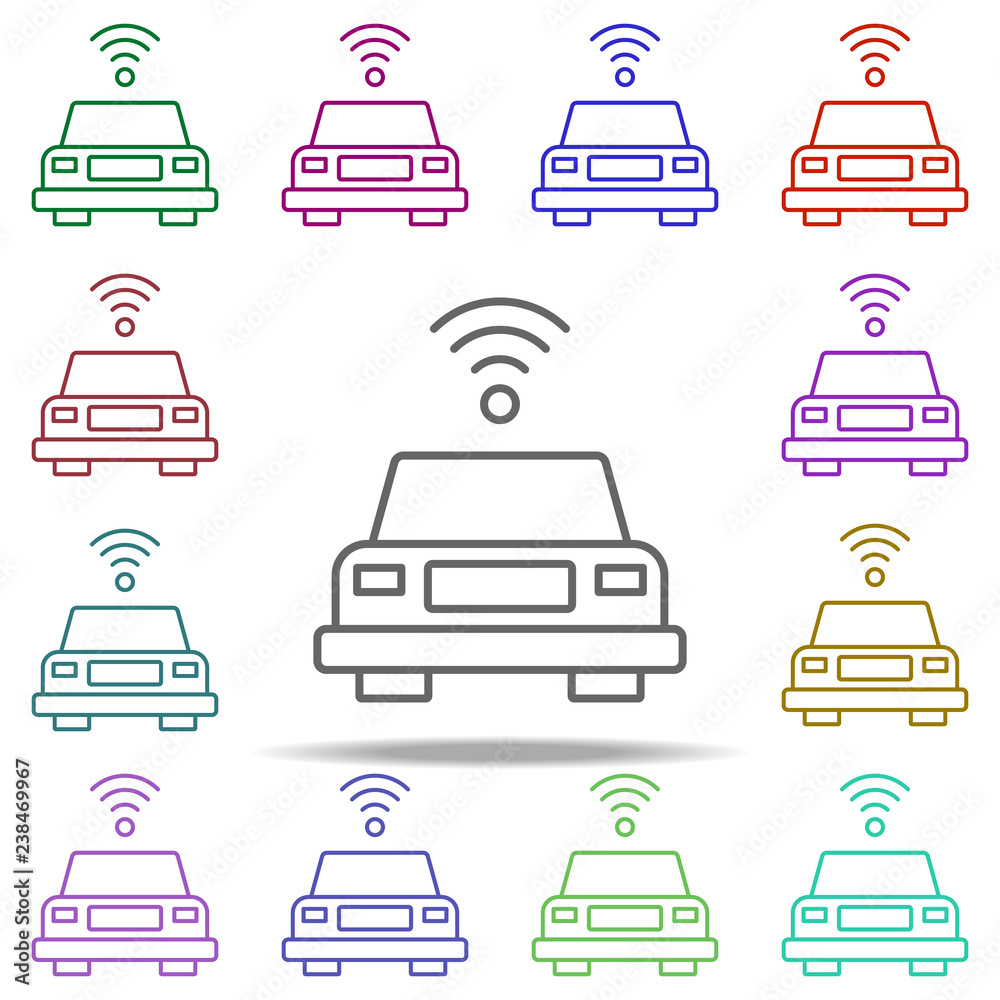 Poster car with communication signal icon. elements of intelligence in multi color style icons. simple icon