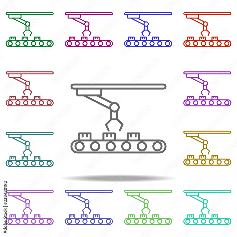 Poster robot in production icon. elements of intelligence in multi color style icons. simple icon for websi