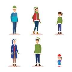 parents couple with daughter with winter clothes