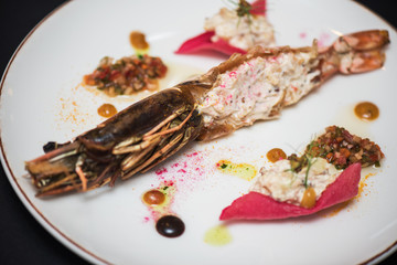Lagustine tartare closeup. Tasty restaurant dish