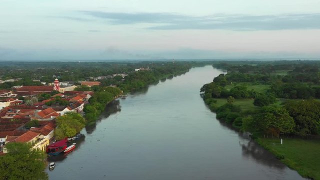 Aerial View of Santa Cruz de Mompox, A Small Historic Town in Colombia