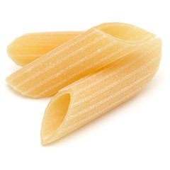 Italian pasta isolated on white background. Pennoni. Penne rigate.