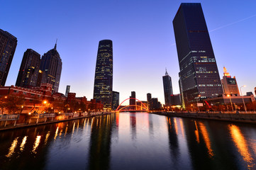 Fototapeta premium The modern city highway Bridges night landscape car light trails arc in tianjin