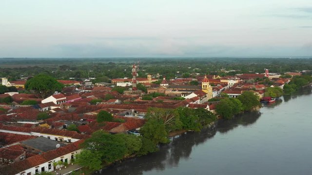 Aerial View of Santa Cruz de Mompox, A Small Historic Town in Colombia