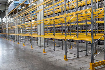 Metallic racks in warehouse