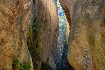 Sunlit rocks of Avakas Gorge in Cyprus.