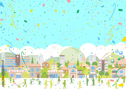 街並み 紙吹雪 イラスト Wall Mural Wallpaper Murals Kid A 街並み 紙吹雪 イラスト Wall Mural Wallpaper Murals Kid A