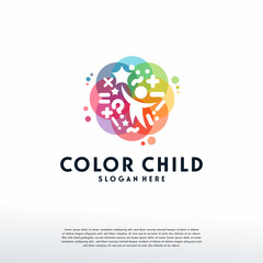 Fototapeta na wymiar Colorful Child Reaching Star logo vector, Education logo designs template, design concept, logo, logotype element for template