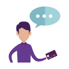 businessman with credit card and speech bubble