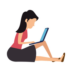 elegant businesswoman sitting using laptop