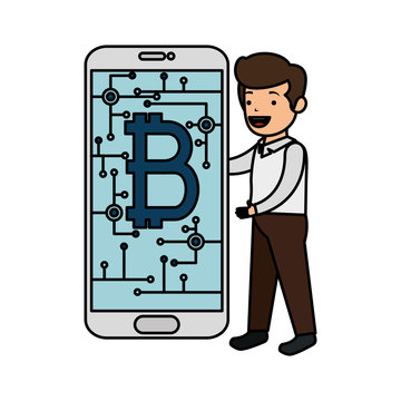 business person using smartphone with bitcoin