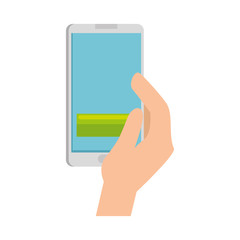 hand human with smartphone device isolated icon