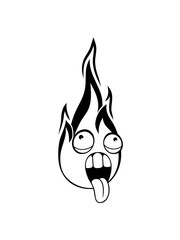 brennen feuer flammen heiß verrückt gesicht kopf augen zunge mund rausstrecken lustig comic cartoon clipart design ärgern witzig
