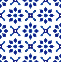 Fotobehang Portugese tegeltjes blauw en wit bloemtegelpatroon