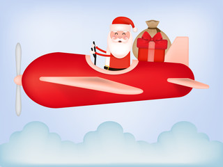 Illustration of Santa claus is driving a plane