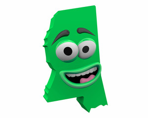 Mississippi State Map Eyes Mouth Funny Cartoon Face 3d Illustration