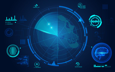concept of face scanning, radar screen searching for brain signal